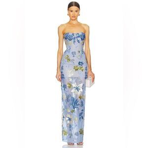 NWOT Bronx and Banco Dahlia Sequin Floral Column Gown in Baby Blue, size XS,S